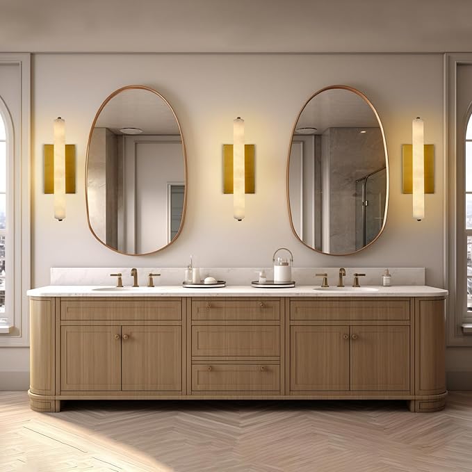 Alabaster Wall Sconces Set of Two, 15in Brass Alabaster Sconce, Modern Spanish - Image 4