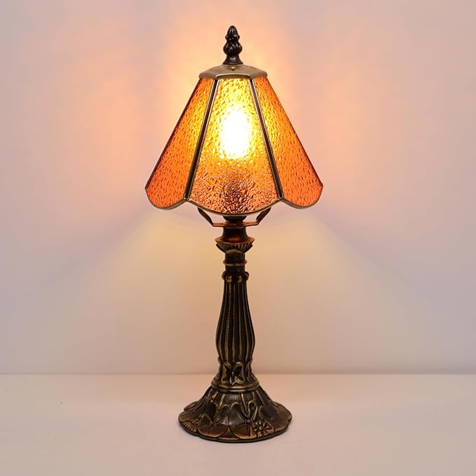 Small Tiffany Table Lamp Orange Diamond Style Stained Glass Desk Lamps 6X6X14 - Image 9