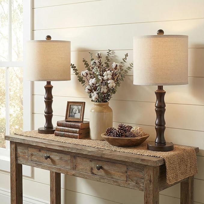 BOBOMOMO 20.5" Classic Table Lamps Set of 2, Farmhouse Nightstand Lamps - Image 5