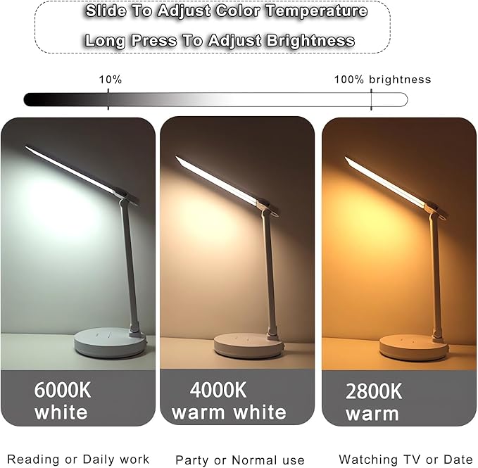 Desk Lamp, Led Cordless Rechargeable Lamp, 2800K-6500K CCT Dual Swing Arm - Image 4