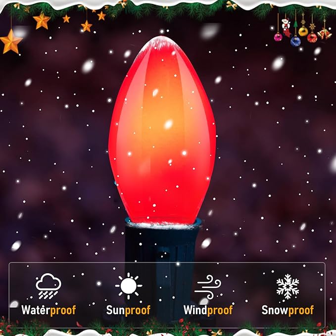 25 Pack C7 Red Replacement Bulbs, Christmas Light Bulbs Vintage Ceramic Opaque - Image 3