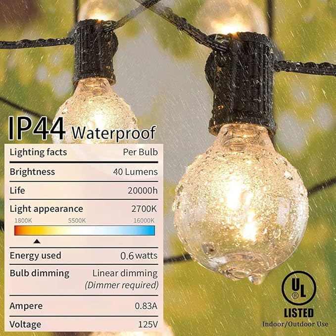 GOOTHY 50Ft G40 LED Outdoor String Lights, Waterproof - Image 4