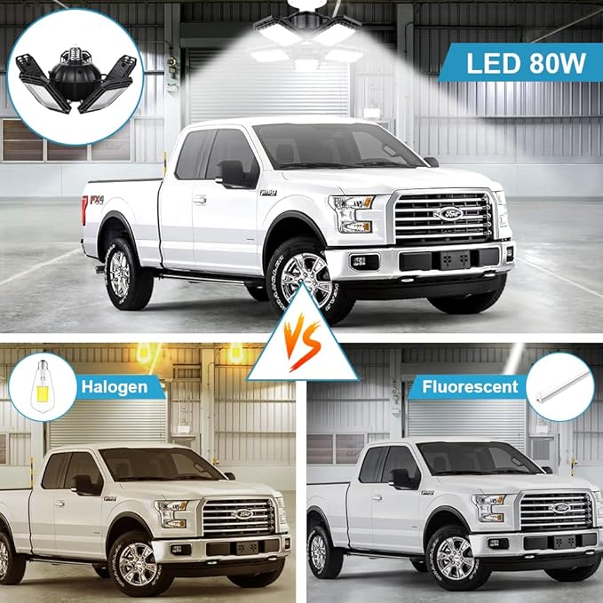 LED Garage Lights 4 Pack, Ceiling LED Shop Light 160W 16000LM 6500K Screw in - Image 2