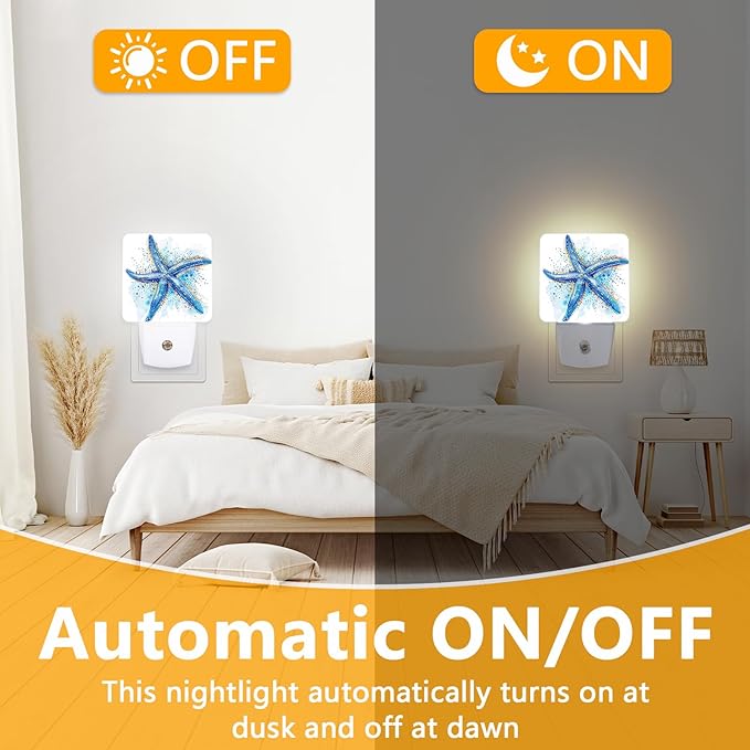 Watercolor Starfish Night Light, Plug-into Sea Beach Nightlight White LED Lamp - Image 6