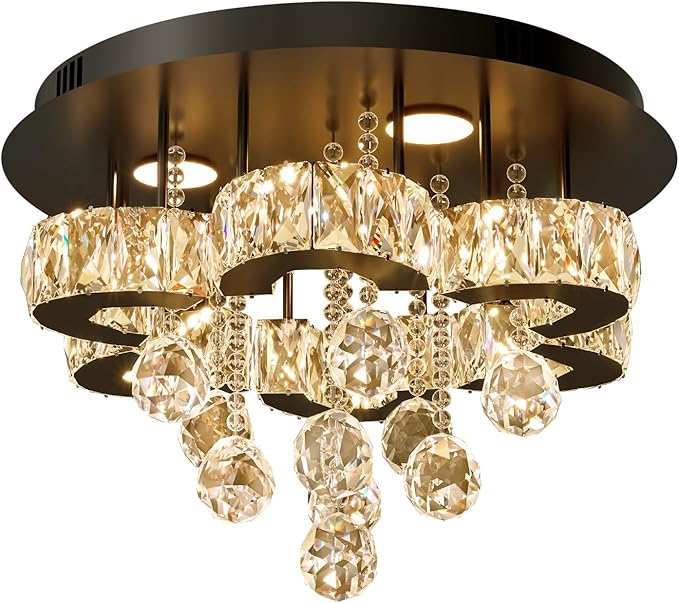 Flashing God 16" Small Crystal Chandelier LED Ceiling Light Fixtures Stainless - Image 8