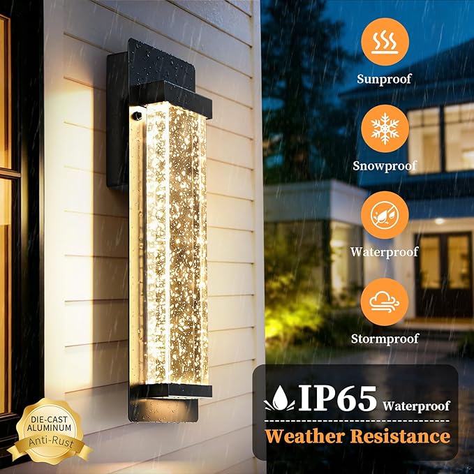 14" Bubble Glass LED Outdoor Wall Sconce Lights Exterior 2-Pack, Waterproof - Image 5