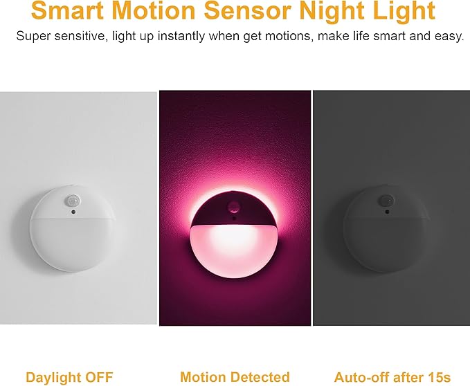 2 Pack Pink Battery Night Light, Motion Activated Night Light, 2.6" Small - Image 3