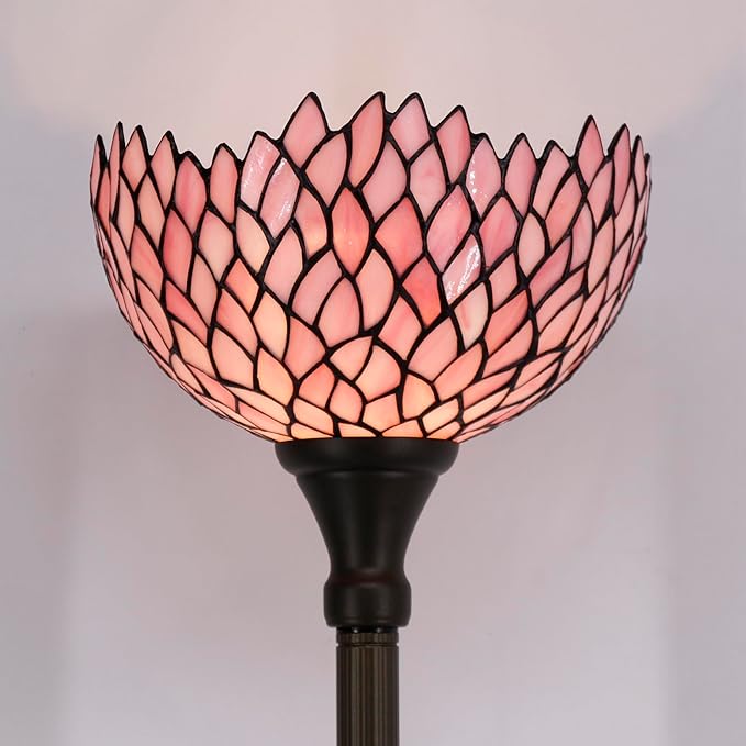 WERFACTORY Tiffany Floor Lamp Pink Stained Glass Wisteria Light 12X12X71 Inches - Image 4