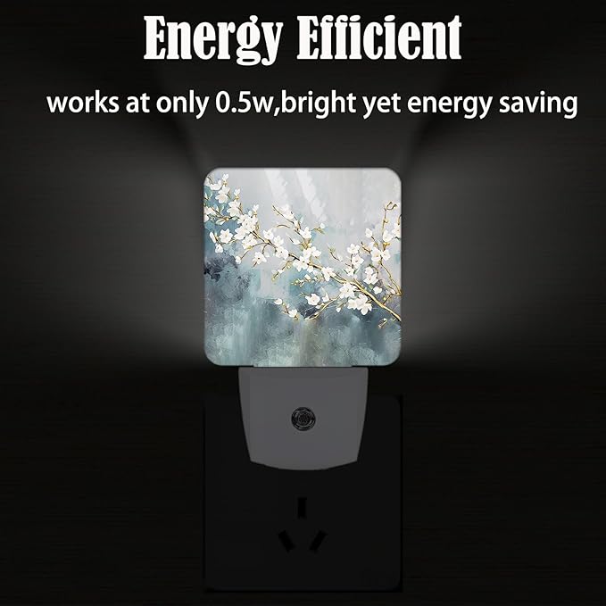 Pure White Flower Night Light, Plug-in Nightlights Auto Sensor Night Lamp Dusk - Image 4