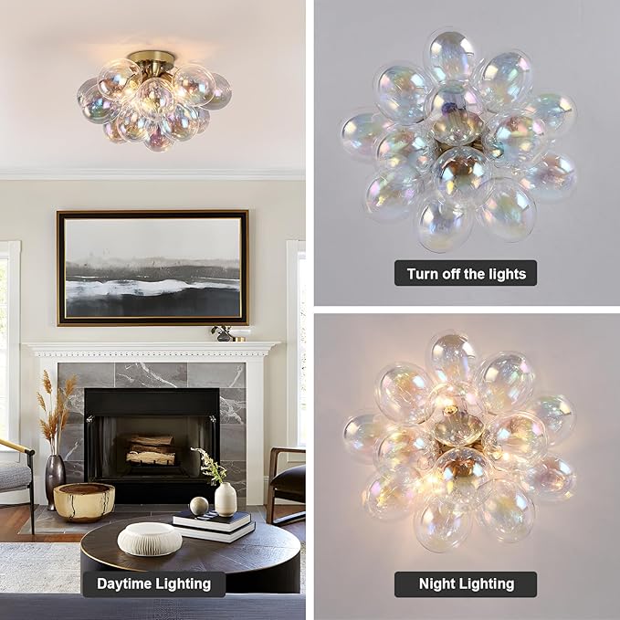 GoYeel Semi Flush Mount Ceiling Light Gold, Colorful Bubble Light Fixture - Image 7