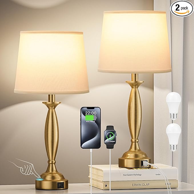 White Gold Lamps for Bedrooms Set of 2 by SeealleLighting