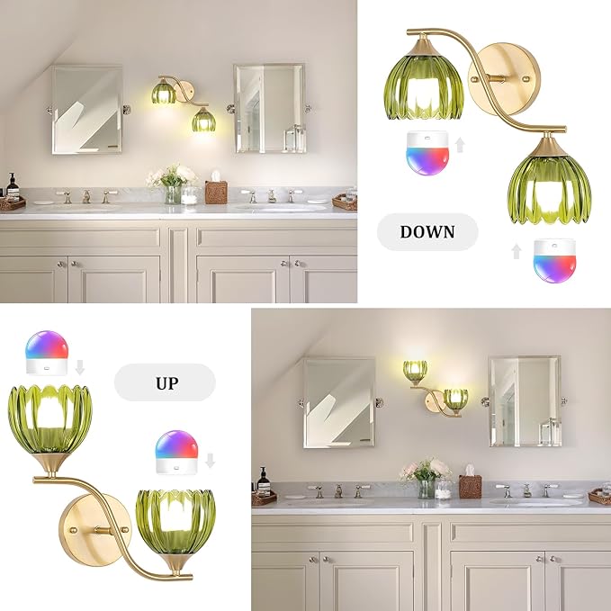 Battery Operated Wall Sconce, 2-Lights Vinatge Brass Wall Lighting - Image 9