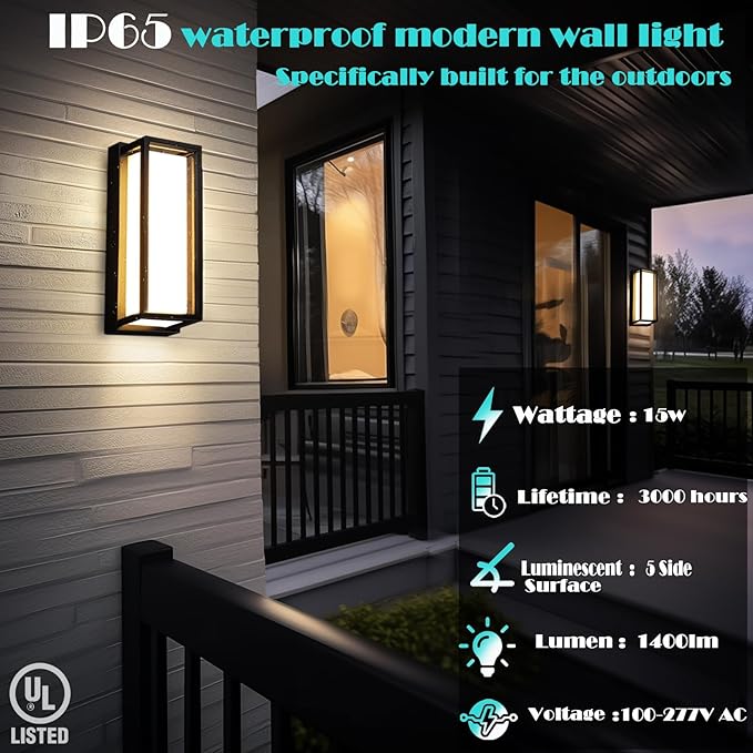 Dimmable Modern Outdoor Wall Light Fixtures, 1400LM Waterproof Porch Lights - Image 5