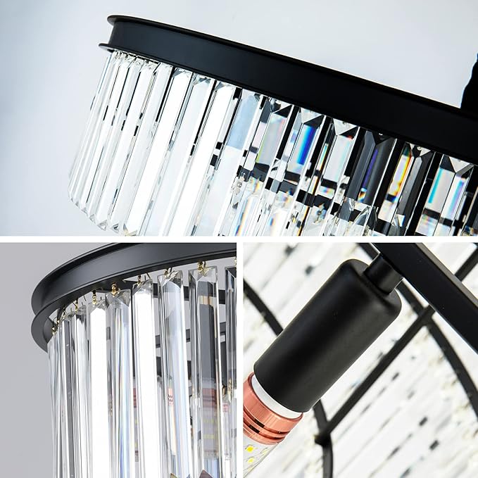 Black Modern Crystal Chandelier, 2-Tier Round Flush Mount Ceiling Light - Image 4