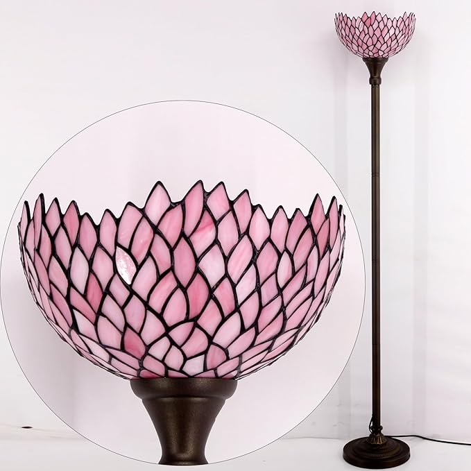 WERFACTORY Tiffany Floor Lamp Pink Stained Glass Wisteria Light 12X12X71 Inches - Image 7