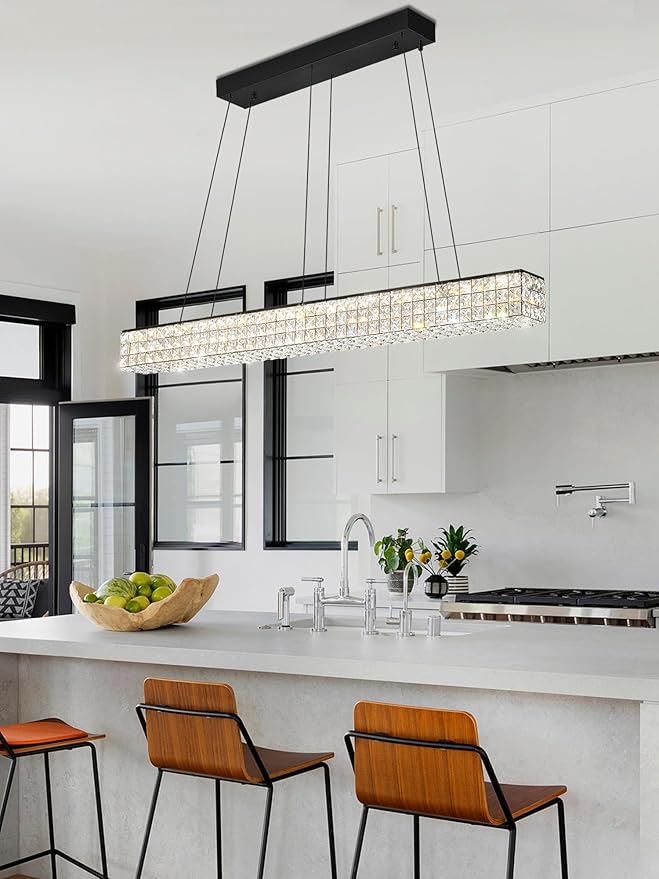 W48 Rectangle Chandeliers for Dining Room, Modern Crystal Pendant Lights - Image 2