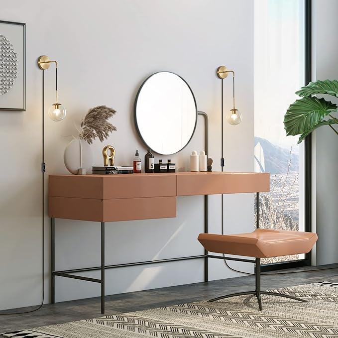 KCO Lighting Modern Plug in Wall Sconce Set of 2 Gold Glass Globe Bathroom Wall - Image 4