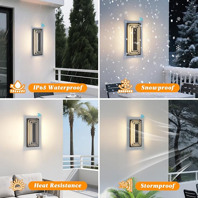 Dawn To Dusk Outdoor Light Fixture Modern Exterior Wall Light, 3-Tier Black - Image 5