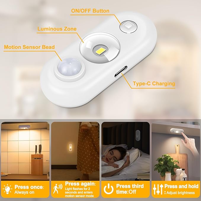 inShareplus LED Motion Sensor Puck Lights, Magnetic Under Cabinet Light Indoor - Image 3