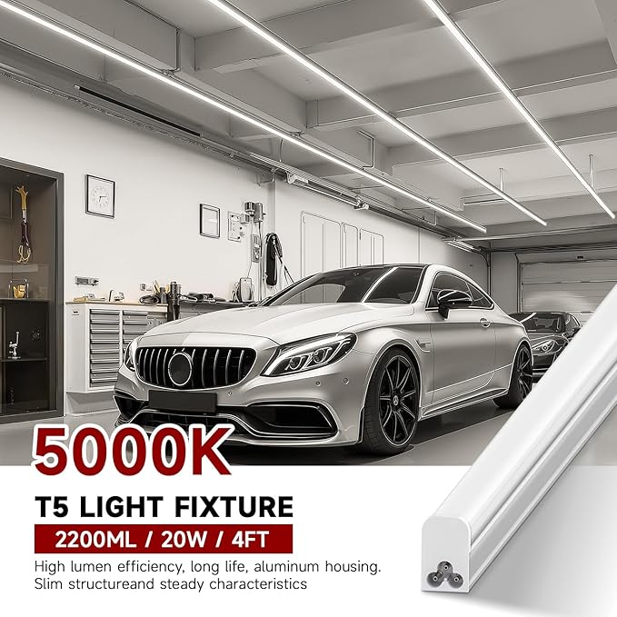 12 Pack 4FT T5 LED Shop Light, 5000K 2200LM, Linkable Utility Fixture - Image 2