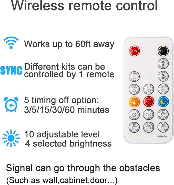 WOBANE Under Cabinet Lighting Kit, RF Remote, Hidden Super Bright Daylight - Image 3