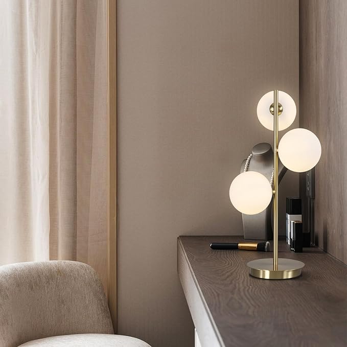 3 Lights Brass Metal Bedside Lamp, Mid Century Globe Table Light, G9 Base - Image 8