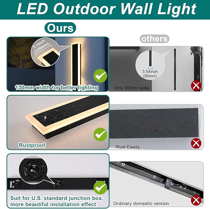 2 Pack LED Outdoor Long Wall Lights, 24 inch Outdoor Linear Light - Image 4