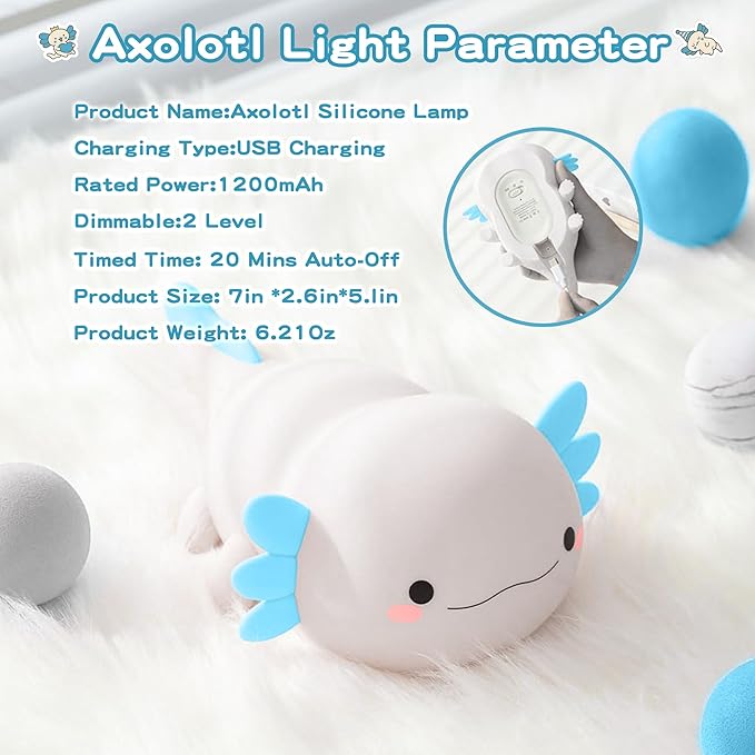 Axolotl Night Light, Cute Axolotl Lamp, Food Grade Silicone Nursery Nightlight - Image 7