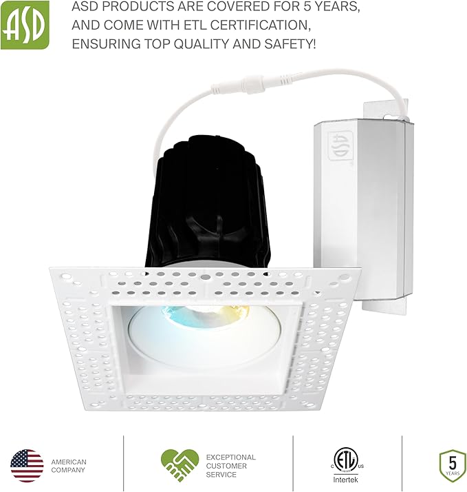 ASD Trimless 3 Inch LED Square Recessed Lighting, 15W 120V Triac Commercial - Image 9