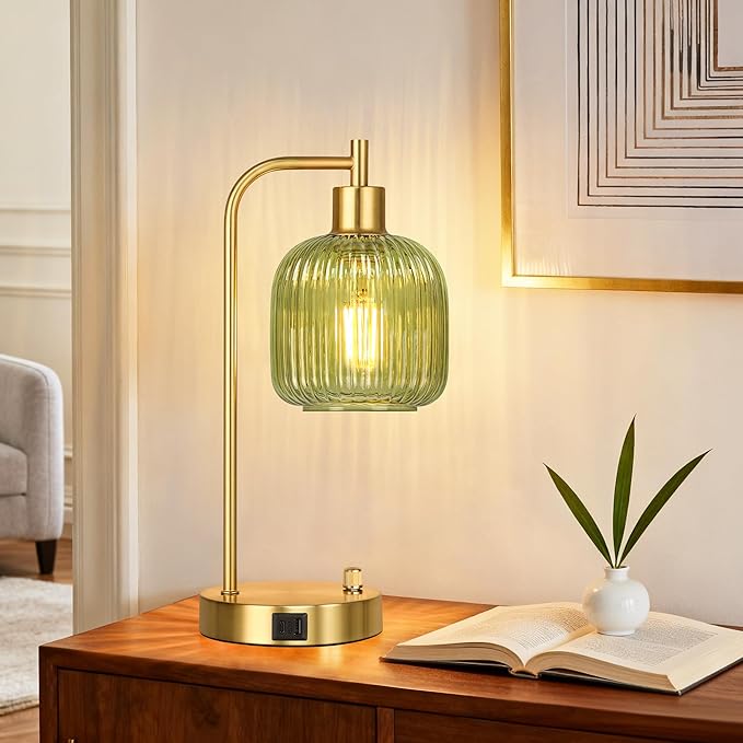 QiMH Industrial Table Lamp for Bedroom Set of 2, Stepless Dimmable Gold Lamps - Image 6
