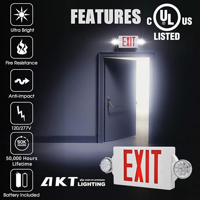 AKT LIGHTING Emergency Exit Light, Adjustable Two LED Head Exit Sign Light - Image 3