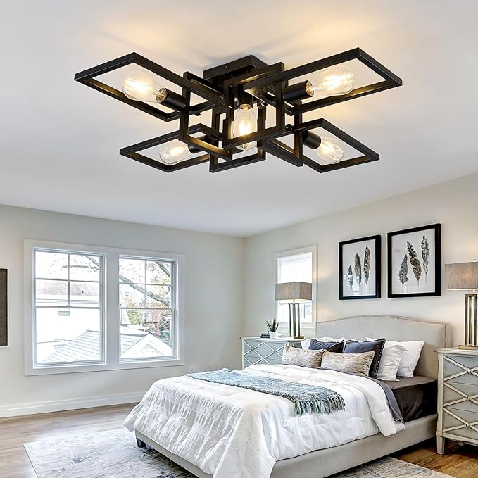 ZGLAOJT Black Industrial Semi Flush Mount Ceiling Light 5-Light Kitchen Light - Image 8
