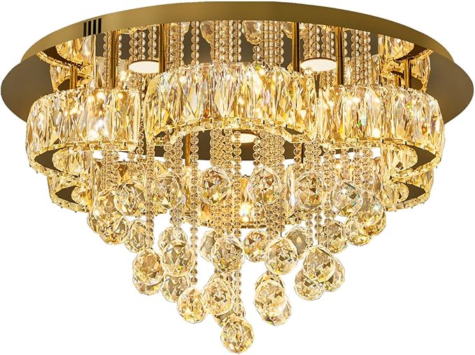 Flashing God W24inches Modern Gold Chandeliers Flush Mount Ceiling Chandeliers - Image 6