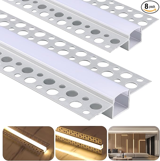 8 Pack Plaster-in LED Channel 6.6FT/2M Recessed Drywall Aluminum Strip Light by Unknown