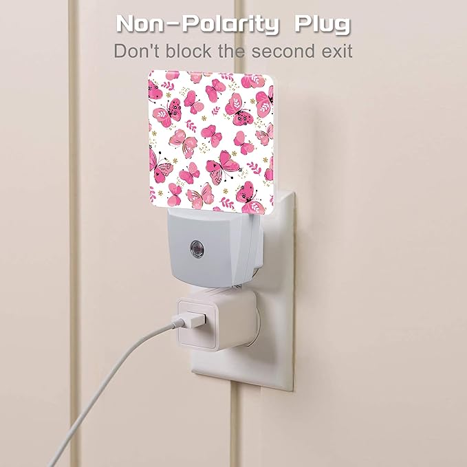 Cute Girl Butterfly Night Light, Watercolor Pink Butterflies Floral Dusk to - Image 3