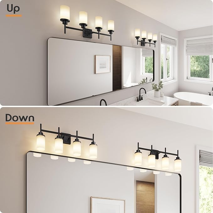 Wall Light Fixtures 4-Light Over Mirror, Matte Black Vanity Lights - Image 4