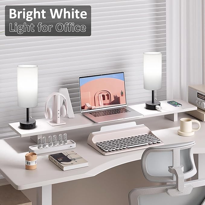 Fenmzee White Bedside Table Lamps Set of 2-3 Color Temperatures Pull Chain Lamp - Image 5