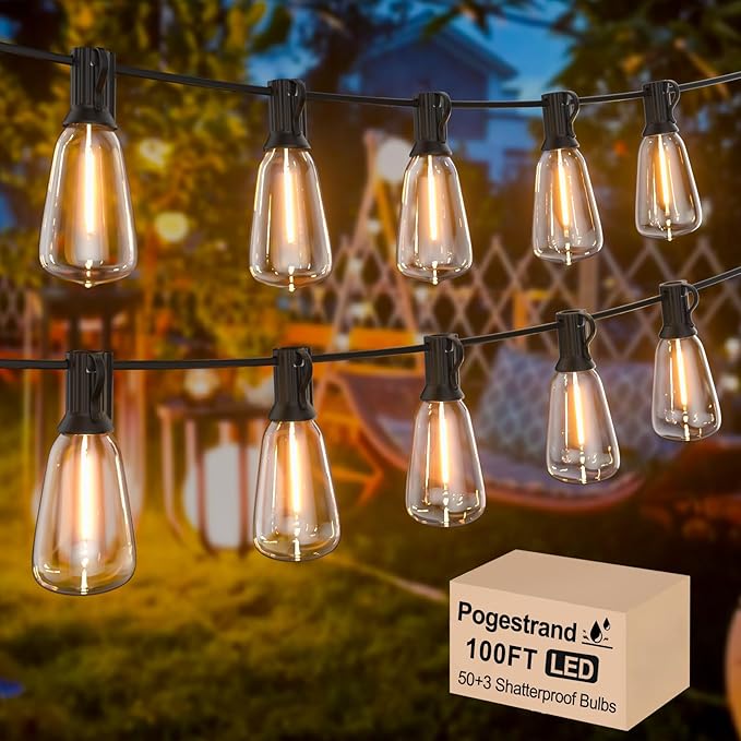 LED Outdoor String Lights 100ft ST38 Waterproof Patio Lights by Pogestrand