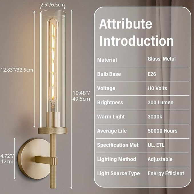Gold Wall Sconces, 19.48" Knurled Wall Sconces, Modern Light Fixtures Wall - Image 5