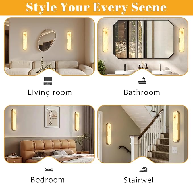 20“Natural Marble Wall Sconces Gold Alabaster Wall Sconce Vintage Bathroom - Image 8