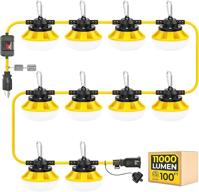 3 Prong LED String Lights with Switch: 100FT Linkable ETL Certified Bright Work by Hyanglux