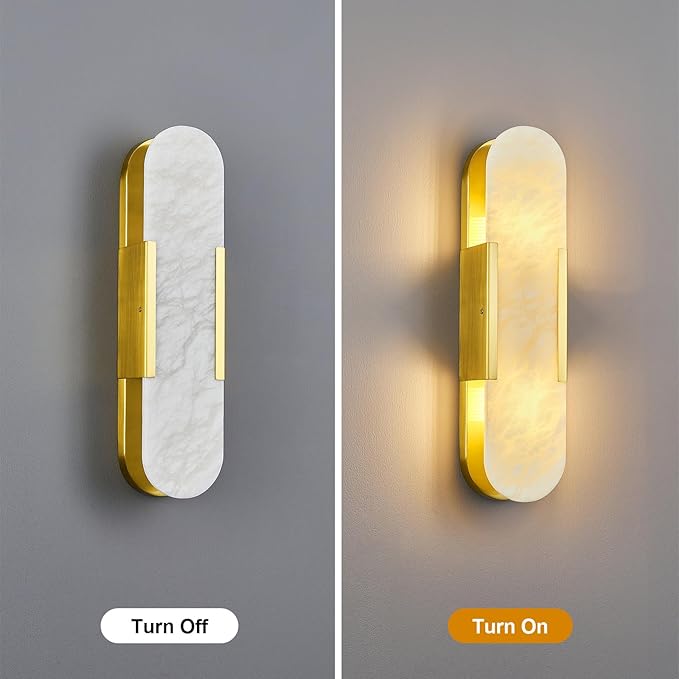Brass Alabaster Wall Sconces Set of Two, Modern Natural Marble Wall Sconces - Image 4