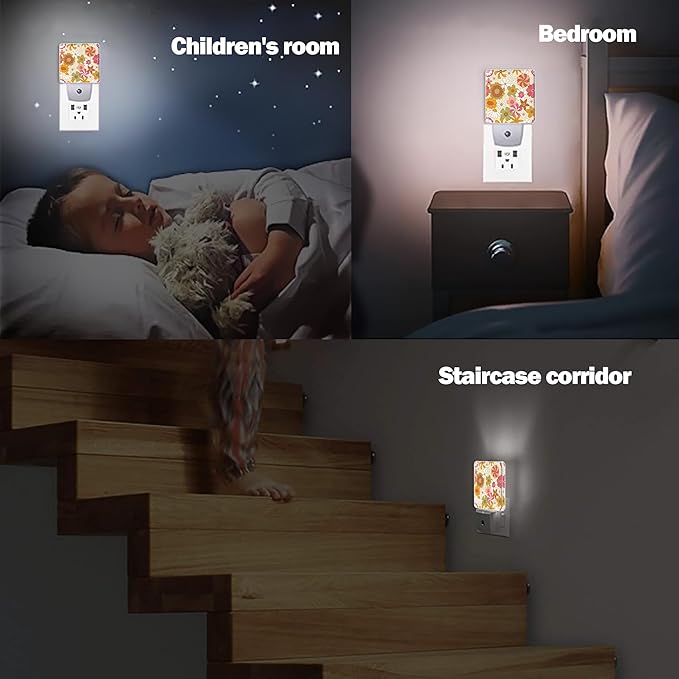 Vintage Boho Floral Night Light Plug in Wall Lamp Smart Dusk to Dawn Sensor - Image 7