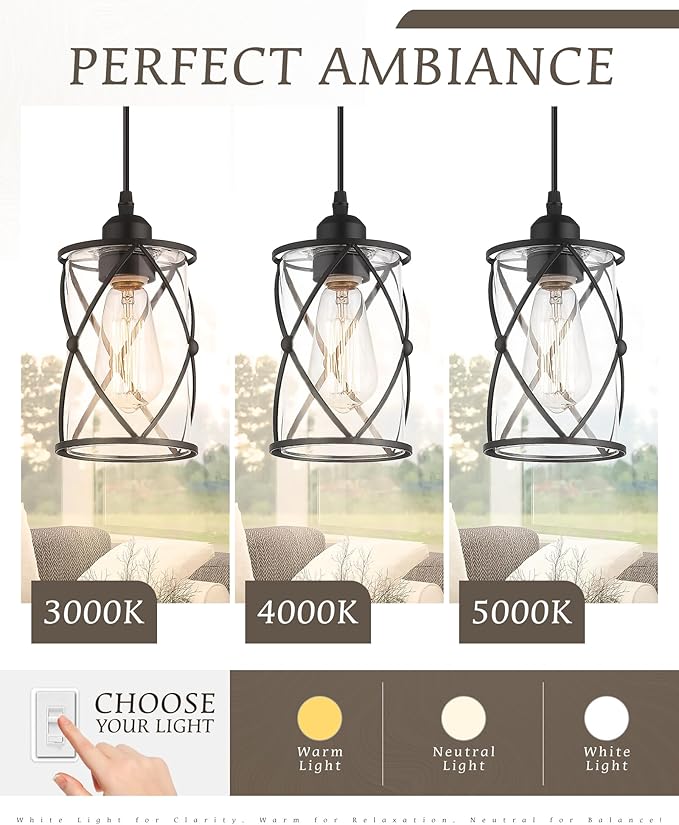Glass Pendant Lights Kitchen Island 2 Pack, Farmhouse Industrial Cage Hanging - Image 8