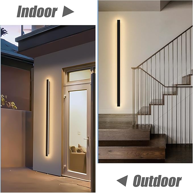 2 Pack 56.3inch Long Outdoor LED Wall Lights 45W Black 3000K Warm White Porch - Image 4