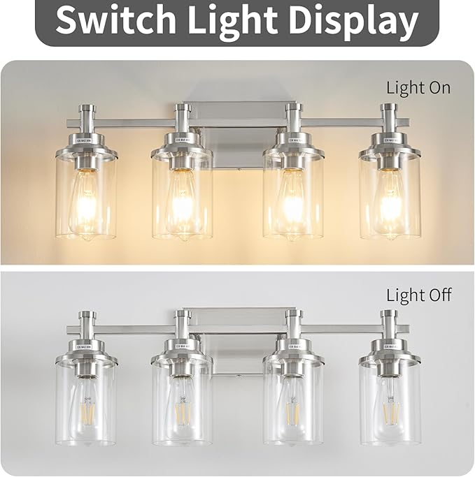 Brushed Nickel Bathroom Lighting Fixtures Over Mirror, 4-Light Bathroom Vanity - Image 3