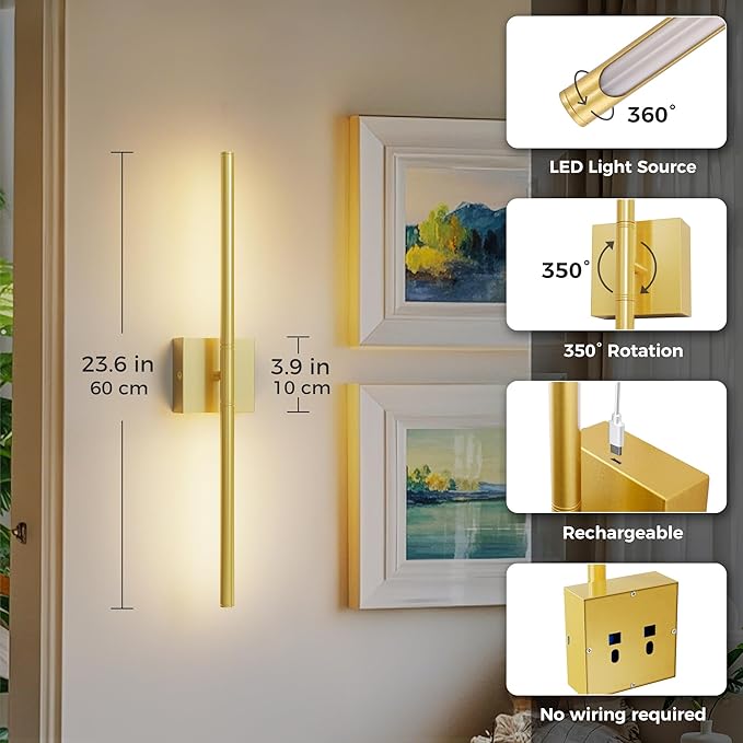 L LOHAS LED Battery Operated Wall Sconces Set of 2, Battery Wall Sconce 10000mAh - Image 7