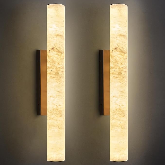 LMQNINE Natural Alabaster Wall Sconces Set of Two Spanish Marble Wall Light by LMQNINE