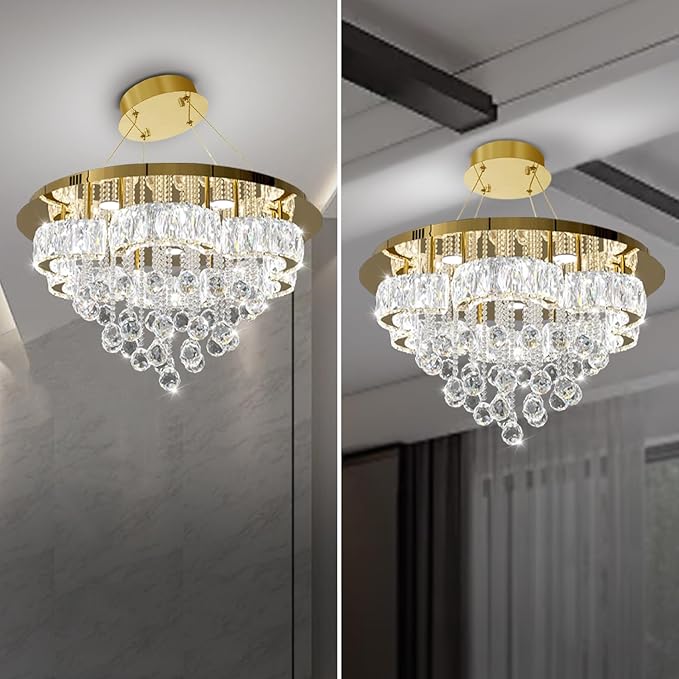 Flashing God W24inches Modern Gold Chandeliers Flush Mount Ceiling Chandeliers - Image 7