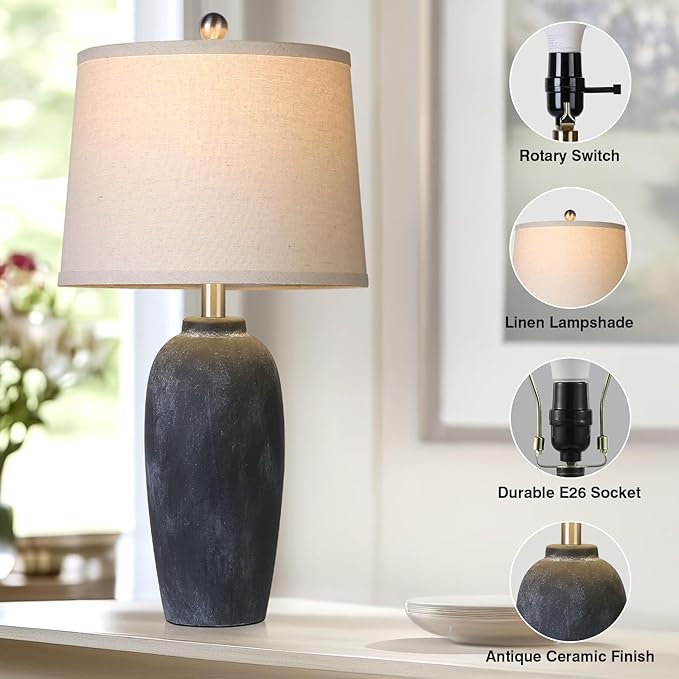 25“ Jar Table Lamps Set of 2, Ceramic Bedside Lamps - Image 3